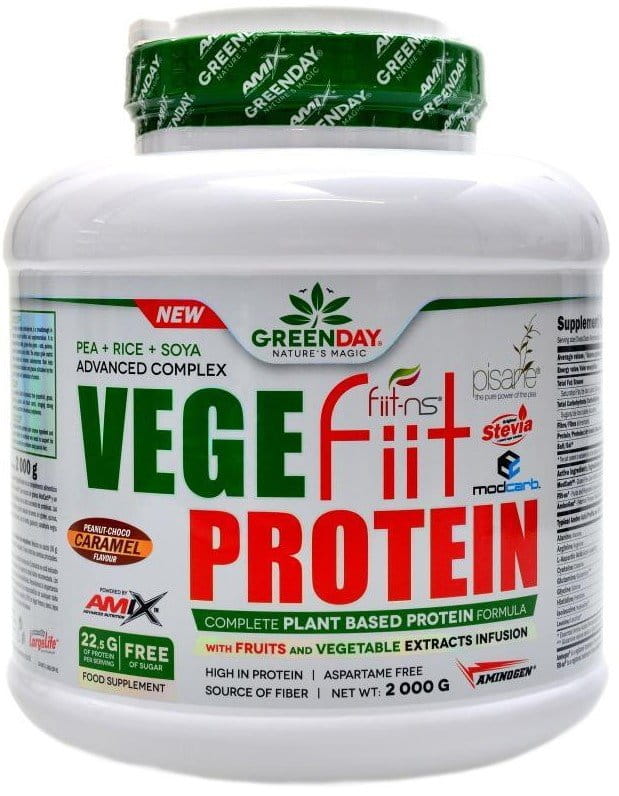 Veganský proteinový prášek Amix Vege Fiit 2kg arašídy čokoláda karamel