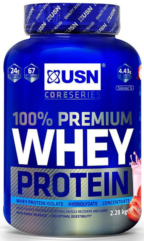 Syrovátkový proteinový prášek USN 100 % Premium 2,28 kg jahoda se smetanou